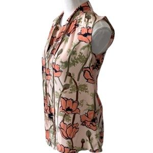 Tory Burch Printed Silk Front Tie Sleeveless Tank Top Orange/Pink Size 0